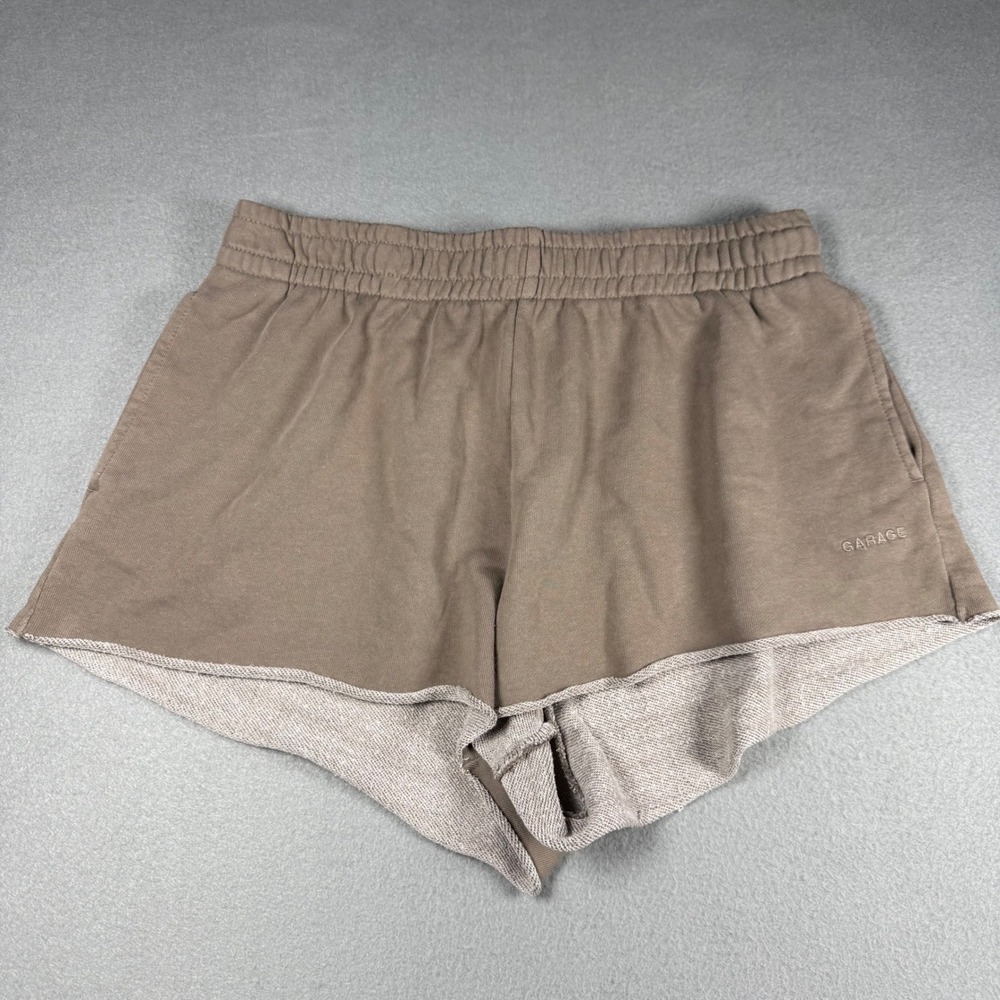 Garage Women Medium Taupe Brown Fleece Lounge Shorts Elastic Waist Pockets